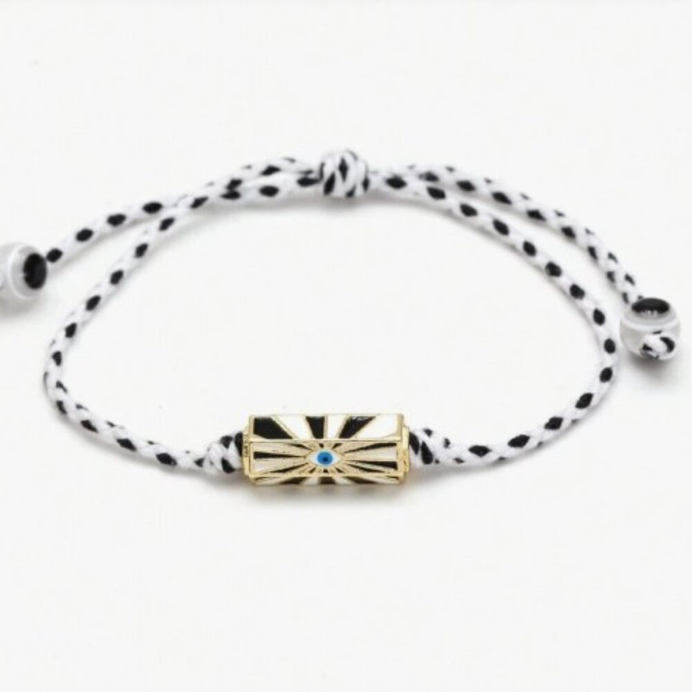 NWT enamel locket Evil Eye Lucky charm bracelet vintage vibe black white